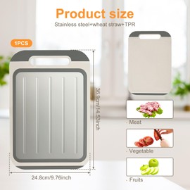 PP Stainless Steel Chopping Board With Diversion Groove Two Sided Cutting Board Compact Non Slip Kitchen Meat Board With Thawing Function for Home Restaurant