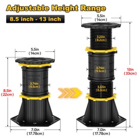 Wlrrcwdttc 4 Pcs Adjustable Height Bed Support Legs 8.5-13 inch, Bed Frame Center Support Legs for Bed Frame/Bed Center Slat, Bed Support Reinforcement Parts Bed Slats Support Leg Bed Legs Replacement