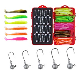 SUSOO 50pcs Soft Fishing Lures Kit, Paddle Tail Swim Bait with 5 Sizes & 50 Hooks, Soft Plastic Baits for Bass, Trout, Walleye, Crappie, Pike, Multi-Color Swimbaits for Freshwater & Saltwater Fishing