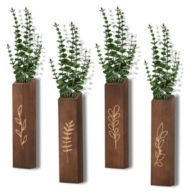 Juego de 4 macetas de pared de madera, decoracin moderna del hogar para sala de estar, dormitorio, bao, acabado marrn oscuro para flores secas,...    