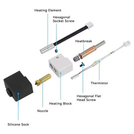 2PCS Original Kobra 3 Hotend 3D Printer All Metal Extruder Hot End Replacement with 0.4mm Brass Nozzle and Silicone Sock for Anycubic Kobra 3 and Kobra 3 Combo 3D Printers
