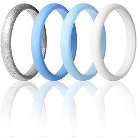 ThunderFit Stackable Silicone Wedding Rings for Women, Thin Rubber Engagement Bands 2.5mm Wide 1.8mm Thick - 1/2/3/4/5/7 Variety Multipack