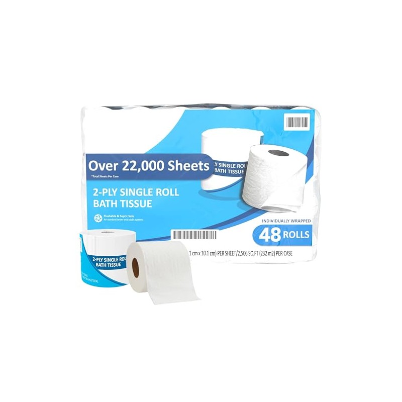 Bath Tissue, Standard Roll, 2-Ply, 4" x 4", 470 Sheets,