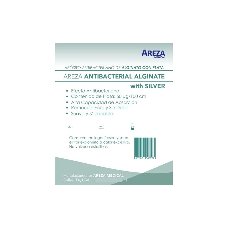 Apósito Antibacteriano De Alginato Con Plata 10x10 Cm 5 Pzs