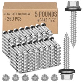 Zonon 250 Pcs Metal Roofing Screws #14 x 1-1/2 Inch Hex Head Sheet Metal Screws for Roof Panels with EPDM Rubber Washer