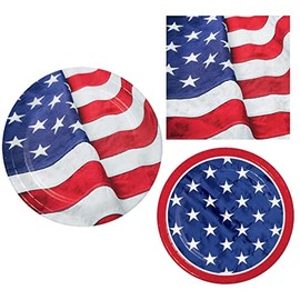 Patriotic American Flag Party Supplies for 8 People | Bundle Includes Paper Plates and Napkins | Stars & Stripes American Flag Design