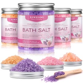 Kit de 4 sales de baño para remojar, sal rosa del Himalaya, lavanda, naranja, rosa, sal de Epsom, baño de burbujas para mujeres, regalo de Navidad