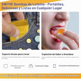 Gomitas de luteína: suplemento de vitaminas y minerales para los ojos con 20 mg de luteína y 4 mg de zeaxantina. Vitaminas gomosas para apoyar la salu