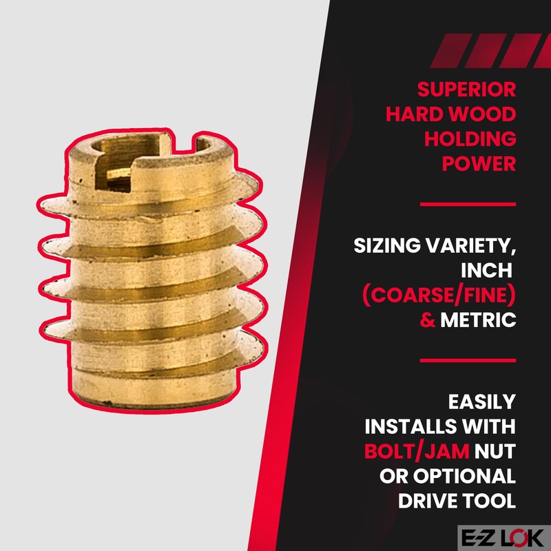 E-Z LOK Knife Threaded Insert for Hard-Wood, Brass Thread Inserts