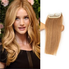FEIPRO Real Remy Human Hair Clip in Hair Extensions Short Straight Thick Double Weft One Piece Hair Pieces for Thinning Hair Invisible Hairpin Increase Women Men topper Volume 10Inch#27 Dark Blonde
