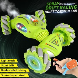 Hylukon Ferngesteuertes Auto, 2,4 GHz RC Stunt Auto, RC Stunt Drift Car Sprühauto mit Funktion zur seitlichen Bewegung, Atemlicht, Verformung, beidseitigem Fahren, Armbanduhr, Stunt Car