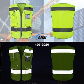 TCCFCCT High Visibility Safety Vest for Men Women 9 Pockets Hi Vis Reflective Vest for Safety, Work Vest with Reflective Strips, Meets ANSI/ISEA Standards, (Yellow, 4X-Large)
