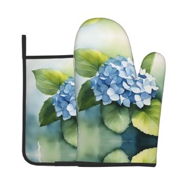 YYHWHJDE Hydrangea Watercolor Pattern Quality Oven Mitts and Pot Holders Sets of 2 Kitchen Baking Used to open pot lids in the kitchen