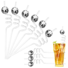 12 PCS Disco Ball Straws Disco Party Decorations Glitter Mirror Disco Ball Straws Plastic Straws for 1970s Retro Disco Party Birthday Party Wedding Christmas Decorations