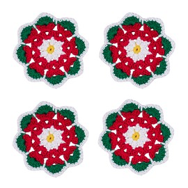 Qxzvzem 4 Pieces 4.3 Inch Christmas Doily Crochet for Crafts, Handmade Small Doilies Cloth Lace Placemats, Cotton Round Coasters