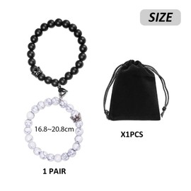 CYNOSURETECH 1 Pair of Crown Couple Bracelets + 1 Storage Bag, Black and White Magnetic Love Bracelet, Natural Stone Bead Bracelet, Suitable as a Couple Gift for Boys and Girls