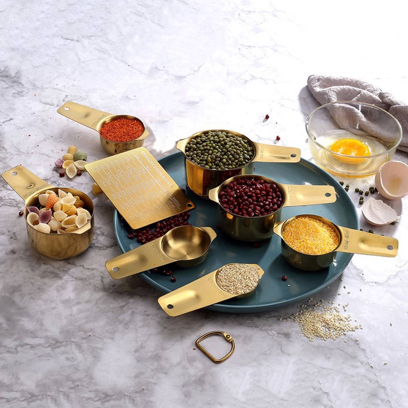 18PCS Measuring Cup Stainless Steel Gold Coffee Spoon Cup Set