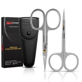 Sk Stahlwaren Scissors Set of 2 Cuticle Scissors Fine Curved 9.5 cm & Nail Scissors Curved 9 cm Premium Stainless Steel Suitable for Removing Cuticles & Skin Remnants Eyelashes & Eyes