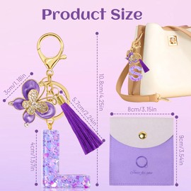 Fengguock Key Fob Key Letter Pendant Key Ring with Initial Letter Girls Keychain with Butterfly Gift for Girls Purple, Lila-L