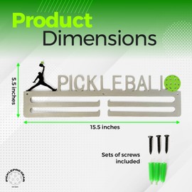 Pickleball Medal Holder – 15.5” x 5.5” Wall-Mounted Metal Display Rack – Victory Rack for Pickleball Awards & Achievements