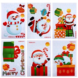 6 Sheets Christmas Window Clings Stickers, Double Sided Christmas Window Decal for Glass Windows Static Xmas Santa Window Decorations for Home Indoor Shop School Holiday Party Supplies (Style 1)
