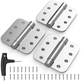 KOLET Self Closing Door Hinges, 4 x 4 Inches Door Hinges with Auto Close, 5/8" Radius Corners Spring Hinges, Commercial Grade Stainless Steel, Long-Lasting, Heavy Duty, Brushed Nickel, 3 Pack