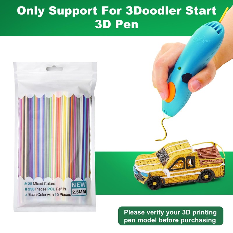 25 Colors 250PCS 3D Pen Filament Refill for 3doodler Start