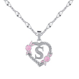 Qitian Christmas Gifts for Her Initial Heart Necklace for Women Heart Silver Letter S Name Alphabet Pendant Necklace for women Gift
