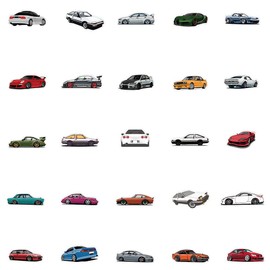 JDM Sport Car Racing Stickers,100 Pcs Trendy Sport Car Graffiti Vinyl Waterproof Decals for Water Bottles Computer Bicycle Skateboard Luggage Phone Pad Laptop Kids Teens Adults Stickers Pack