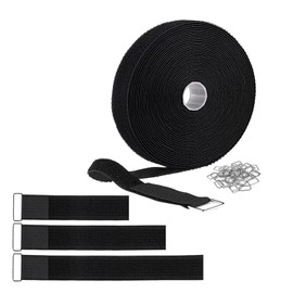 1 Inch x 16 Ft Adjustable Hook and Loop Cable Straps with 25 Metal Buckles, Cut-to-Length Reusable Fastening Ties for Organizer Storage Wire Management