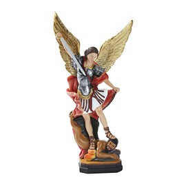 QIANLING 22 cm Statue of the Archangel San Miguel St Michael Statue Colourful Resin St Michael the Archangel Victory Over Satan Collection Figures Suitable for Collection or Home Decoration