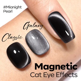 modelones Black Cat Eye Gel Nail Polish Silk Glass Shimmer Black Nail Polish Holographic Glitter Magnetic Polish with Magnet Soak Off Led 15 ML