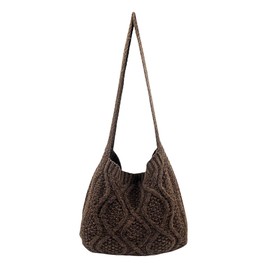 Verdusa Women's Crochet Shoulder HandBags Hobo Knitted Tote Bag Shopping Bags Coffee Brown one-size