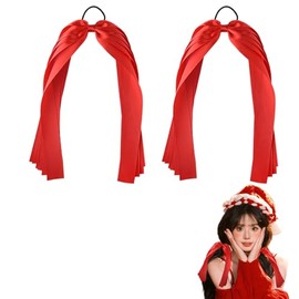 Christmas Hair Ribbon Bow Tie Christmas Hair Accessories for Women Red Elastic Bow Hair Ties Silk Long Hair Ties Scrunchies with Bow Satin Christmas Ponytail Holder 2PCS Ribbon Hair Tie Bows