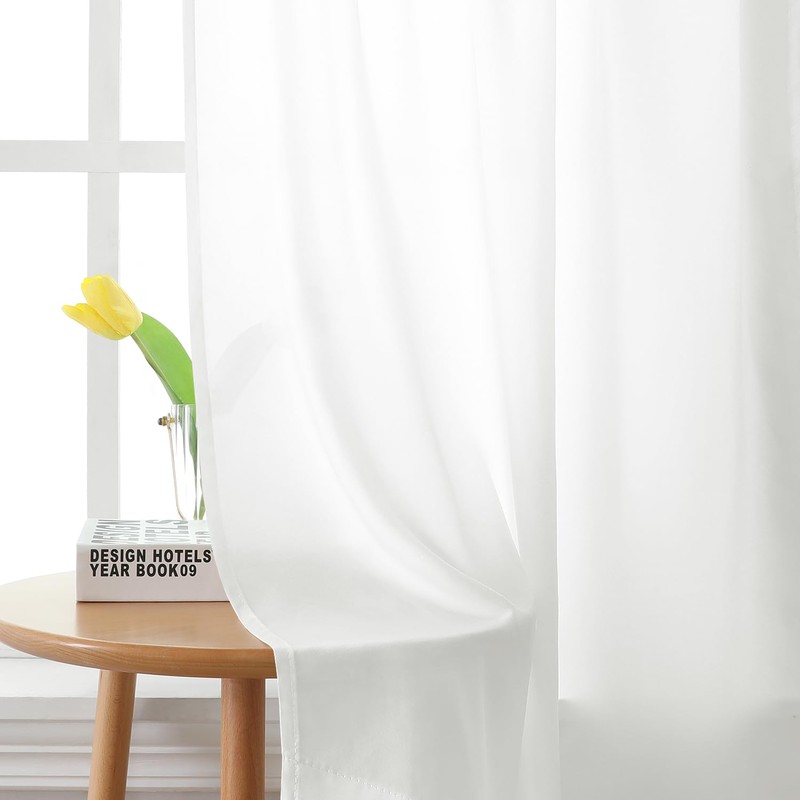 HOMEIDEAS Non-See-Through White Privacy Sheer Kitchen Curtains 30 X 24