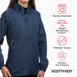 SCOTTeVEST Pack Windbreaker Jacket for Women - 19 Hidden Pockets - Lightweight Water Repellent Coat for Travel & More (Red, M1)