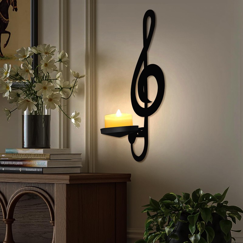 Musical Notes Wall Decor, Black Metal Candle Sconces Set, Music