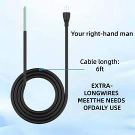 6FT 12 Gauge 3 Prong Power Supply Cord Cable-Heavy Duty Replacement 110V 115V 120V 125V Pigtail, Male-to-Male for Appliance, NEMA 5-15 Plug US SJT 12AWG (12/3)