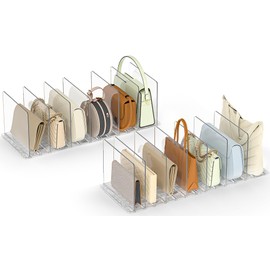 SortNStore Bag & Purse Organizer for Closet: 4-Pack Adjustable Clear Handbag Storage Shelf - Plastic Clutch Dividers for Closet Organizers and Storage - Keep Carteras & Pocketbook Upright