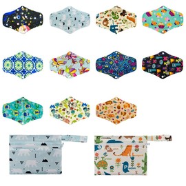 11 pcs Almohadillas Menstruales Reutilizables de Carbón de Bambú Toallas Sanitarias Servilletas Menstruales Reutilizables Contiene dos Bolsas de Almacenamiento Puede Usar para Incontinencia Urinaria