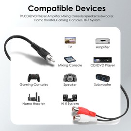 PASOW RCA Splitter 1 Male to 2 Female for Subwoofer - RCA Y Adapter Stereo Audio Cable Speaker Extension Cord 2 Pack for Amplifier Car TV Gaming Consoles - 10 Inch