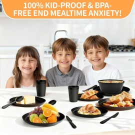 ZIVONA 40-Piece Unbreakable Kids Dinnerware Set for Toddlers & Children, BPA-Free & Easy-Clean PP Plates and Bowls, Microwave & Dishwasher Safe, Complete Family Pack (Service for 8)