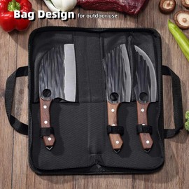 Butcher Knife Set with Bag，Serbian Chef Knife Full Tang High Carbon Steel Meat Cleaver for Meat Cutting Processing,Hand Forged Viking Carving Knife，Outdoor BBQ Camping Knife (3 kitchen knife)