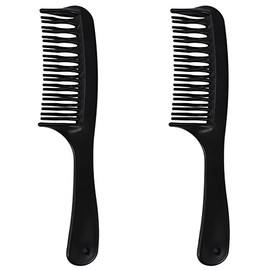 2 Peines Desenredantes Negros De Doble Diente Con Mango Para Cabello Largo, Rizado Y Mojado.