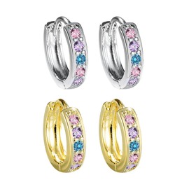 2 Pairs Of Colorful Zircon Earrings, Hoop Earrings For Women, Ele Earrings, Earrings For Women, Metal Earrings