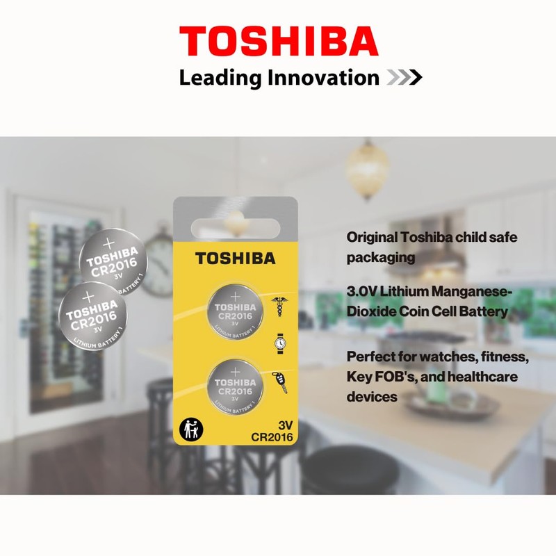 TOSHIBA CR2016 3V Lithium Coin Cell Child Resistant Blister Package
