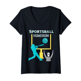 Womens Sportsball Homerun Funny Football Baseball Basketball Tee V-Neck T-Shirt