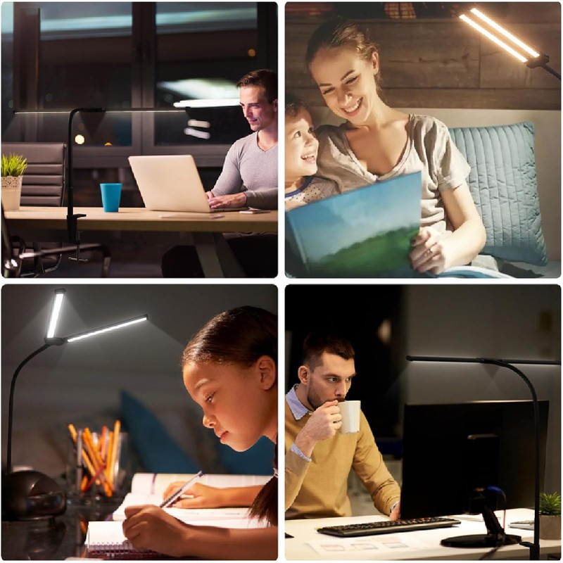 LED Desk Lamp, Double Head Desk Light with USB Charging