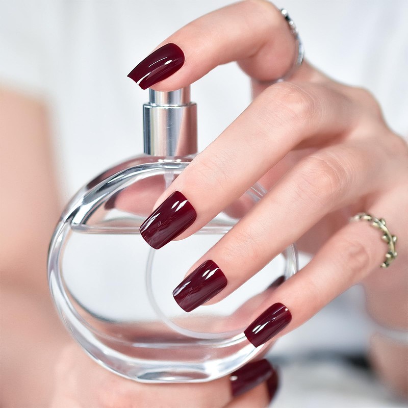 Uñas postizas de color rojo burdeos para prensar - Uñas
