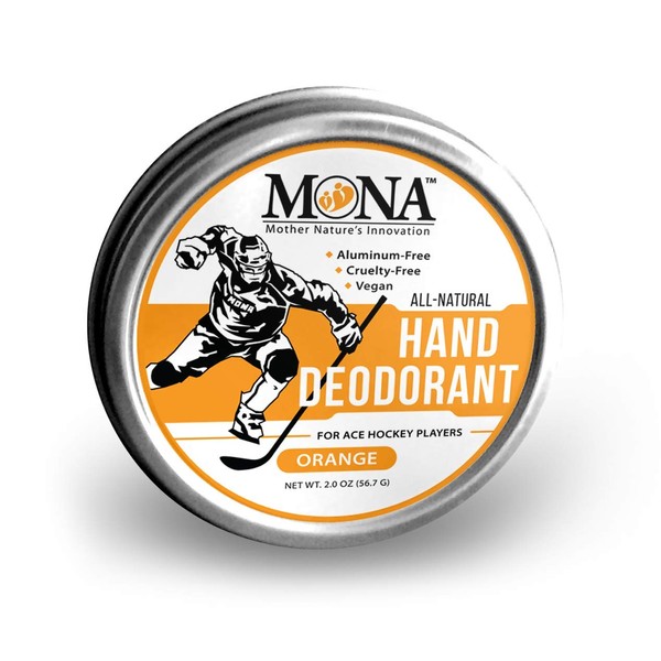 MONA BRANDS All Natural HAND DEODORANT for Ace Hockey Players | For athletes who wear gloves | Vegan, Non-GMO, and Cruelty free | ORANGE Scent | 2.0 oz. (1 Unit ORANGE, Full Size (2.0 oz.))
